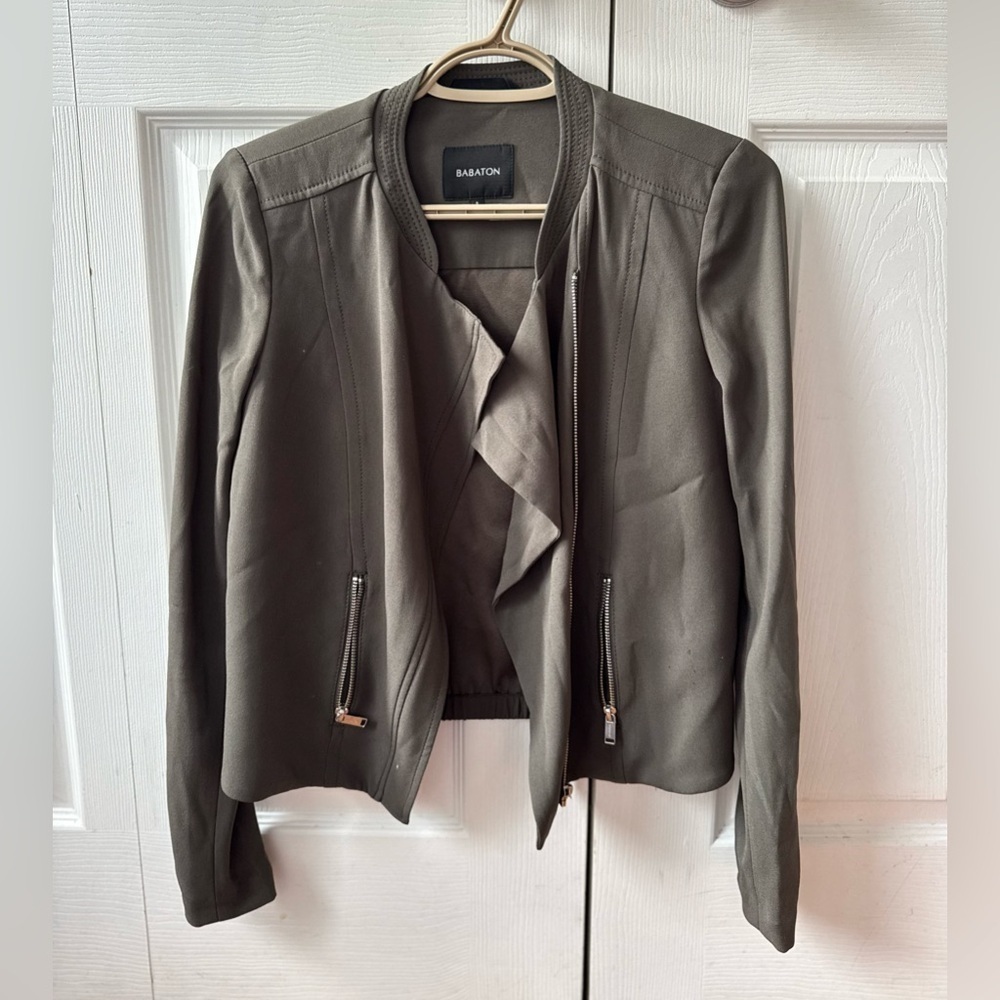 ARITZIA BABATON Olive Green Light Weight Moto Jacket with Zipper (US 0)